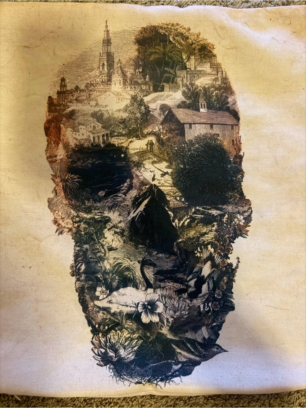 Neutral Skull Collage Wall Art Pillow Covers - Cream and Black